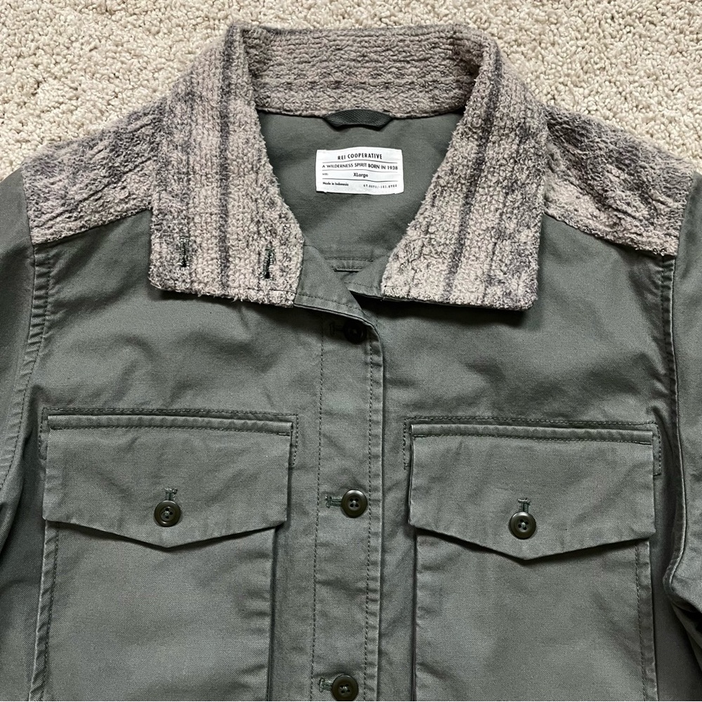 Women's REI COOPERATIVE Light Olive Green TRAILSMITH Canvas HIKING JACKET  XL - Picture 2 of 11